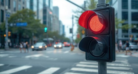 Street traffic signal set to red light at junction