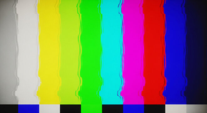 Retro television test pattern with distorted color bars provides a nostalgic and vintage feel