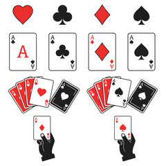 Set of playing cards with suits and aces displayed creatively