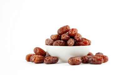 Obraz premium Traditional Ramadan date bowl displayed on simple white background