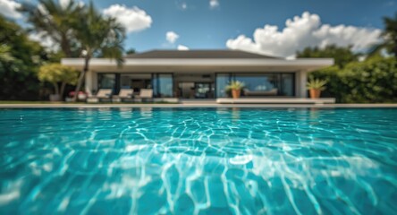 A tranquil composite material pool with crystal aqua water enhancing the house frontage