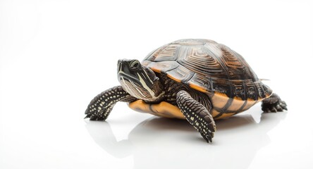 Obraz premium Single turtle posed against a bright white surface