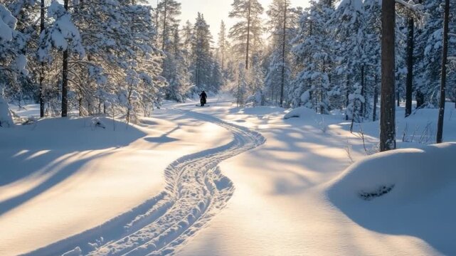 A serene snowy landscape unfolds as the sunlight glimmers on the smooth white surface. Perfect for winter scenes. Ideal for relaxation and meditation. Enjoy the peaceful ambiance. AI