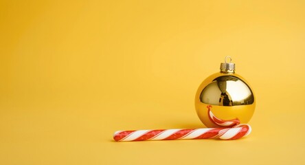 Fototapeta premium Bright holiday card design in coloring style including cheerful bauble and candy cane