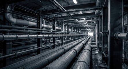 Fototapeta premium Steel framed underground tunnels featuring Hdpe pipe routed electrical connections
