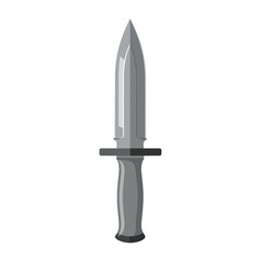Silver dagger knife with sharp blade and grey handle, isolated on white background.