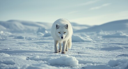 Obraz premium Native Arctic fox exploring vast frozen tundra area
