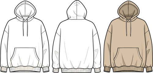 Oversized Hoodie Technical Sketch, Front and Back View Flat Vector Illustration, Sweatshirt Template © ASH Labs