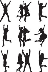 Fototapeta premium set of black silhouettes of people jumping and dancing various poses