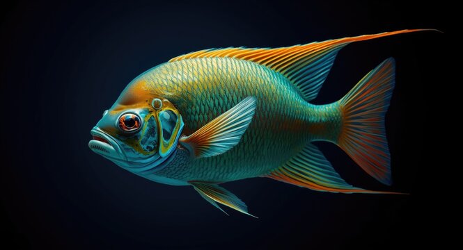 dynamic fish subject painted with a radiant color mix