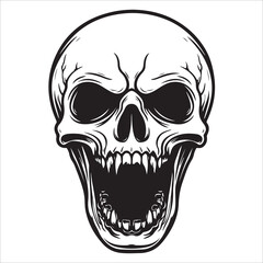 Fototapeta premium Terrifying screaming skull vector silhouette, Skull Tattoo Vector Art Illustration, Human skull vector illustration, Detailed vintage art silhouette of a human skull