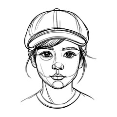 Dibujo sencillo con líneas del boceto de la cabeza de una chica con gorra de beisbol © teracreonte