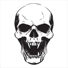 Terrifying screaming skull vector silhouette, Skull Tattoo Vector Art Illustration, Human skull vector illustration, Detailed vintage art silhouette of a human skull