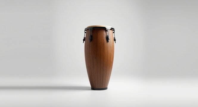 Traditional African conga drum standing vertically isolated on a white background