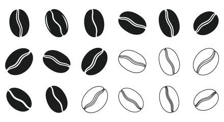 Arrangement of coffee beans in varying styles and orientations