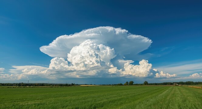 Radiant summer countryside with soaring cumulonimbus cloud towers