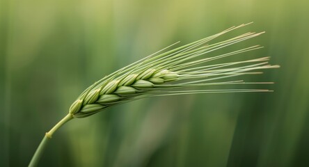 Fototapeta premium Focused close-up on green barley ear showing natural growth