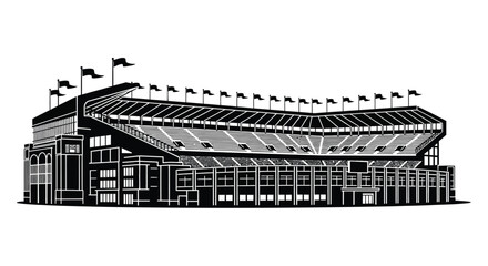 Naklejka premium A detailed black and white illustration of a large football stadium