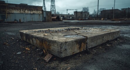 Fototapeta premium Grubby cement base with dirt and stains within an industrial zone