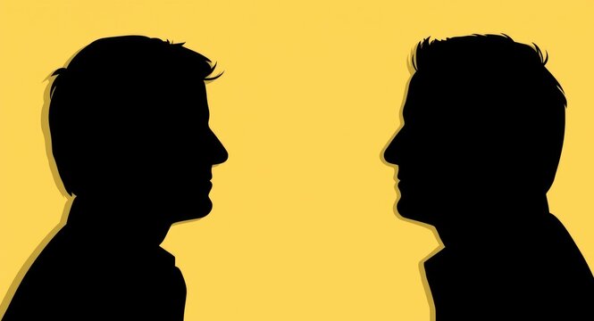 Silhouetted cartoon figures of two men side by side
