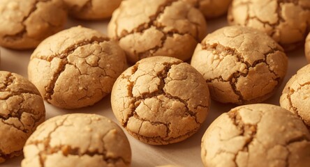 Entire view of round brown cookies featuring a delicate confectionery texture