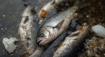 People cleaning fish to demonstrate effects of plastic pollution on waterways and oceans