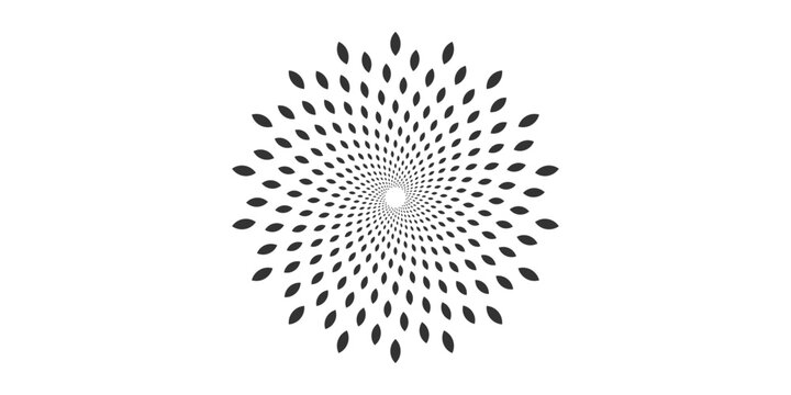 Abstract black radial spiral geometric vortex with hypnotic optical illusion symmetry circular swirl modern minimal monochrome vector background