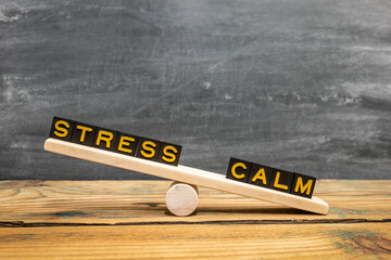 Wooden Seesaw Showing STRESS And CALM Balance Concept