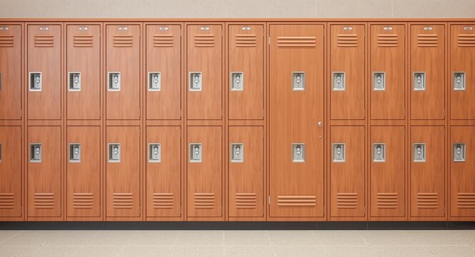 Segment of high school lockers with clear copy space for text