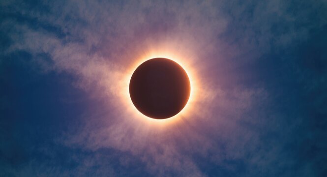 Telephoto shot showing the sun partially covered in eclipse