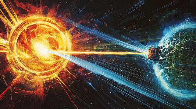 Vibrant illustration of photon interaction causing electron ejection and energy shift 