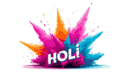 Fototapeta premium Happy Holi festival celebration background with vibrant colorful powder paint splashes and abstract 3D geometric explosion isolated on white.