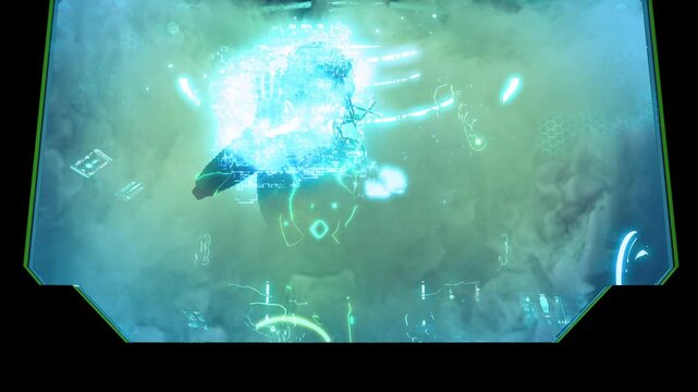 3D animation 3D video of a robot DJ playing music, VJ loop motion graphics with futuristic visualizer, perfect for electronic music events or club visuals