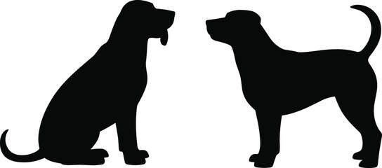 PrintDog silhouettes collection, sitting and standing posture illustration, canine outline vector artwork, pet design graphics, animal body language icons, domestic species reference © MDKAZOL