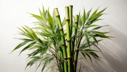 Obraz premium Lush Bamboo Plant with Green Leaves Against a White Background.