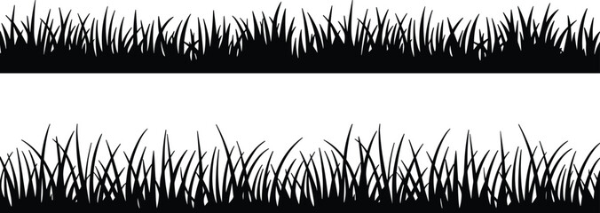 Grass silhouette borders collection, nature foliage vector illustration, decorative landscape design elements, botanical outline artwork, garden divider graphics, wild grass frame © MDKAZOL