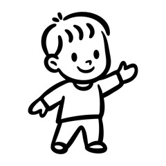 Dibujo sencillo con líneas de niño pequeño alegre de pie saludando © teracreonte