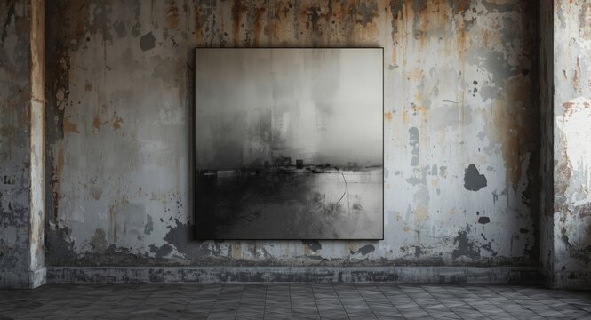 blemished wall background with a monotone painting