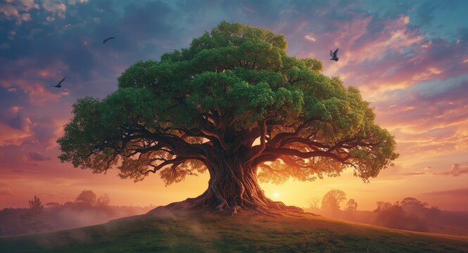 Mythical Yggdrasil tree symbolizing life in ancient Norse legends