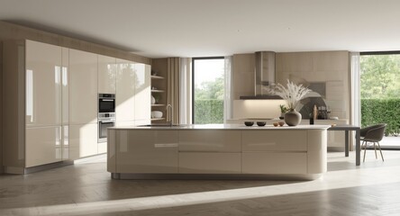 Fototapeta premium Modern kitchen interior featuring elegant furniture and spacious layout