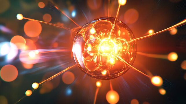 Electron cloud movement between charged atoms in a high-energy plasma environment with sharp lighting 