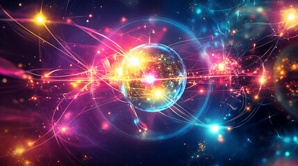 Fototapeta premium Depiction of quantum dot emitting electrons with surrounding energy fields 