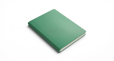 Fototapeta premium Green notebook isolated on crisp white background with blank text space