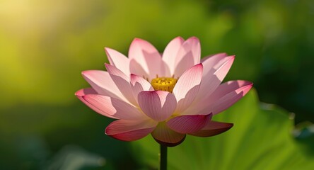 Obraz premium Zoomed in vibrant lotus flower framed by green natural backdrop featuring artistic abstract floral representation of water in spring summer
