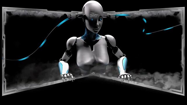 This compelling 3d animation features a futuristic robot, perfect as a versatile Loop Vj visual or dynamic 3d video backdrop for any electrifying DJ set