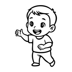 Dibujo sencillo con líneas de niño pequeño alegre de pie andando saludando © teracreonte