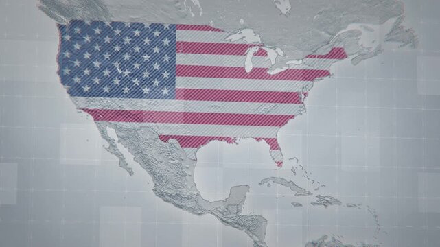 Rotating 3D map of the United States. Smooth flyover from coast to coast, styled as a satellite view. Perfect for travel, business, and educational projects.
