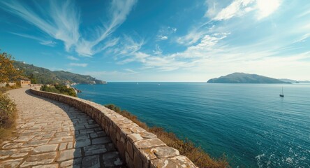 Fototapeta premium Historic coastal path showcasing harbor panoramas
