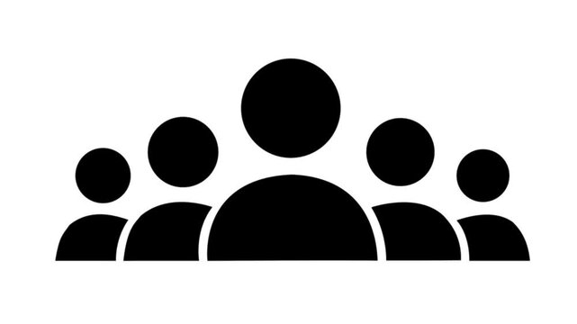 A group of white stylized people icons with rounded heads and bodies are animated on a black background, representing community and teamwork in a simple graphic style, with subtle motion for a modern