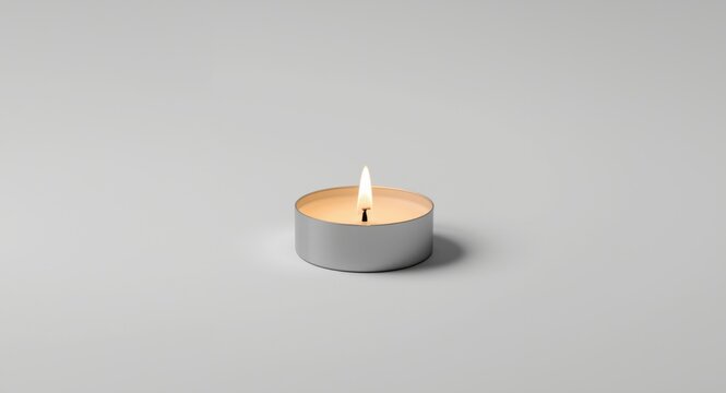 Solo paraffin wax tealight candle displaying warm glow against a stark white background